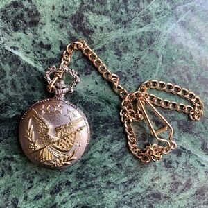 Folio Quartz Pocket Watch American Flag & American Eagle Theme